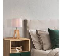 COREP Lámpara de mesa Yoga, blanco/madera clara, 34 cm, algodón/madera