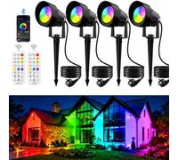 CORESLUX Focos LED de Jardín RGBW, Pack de 4 con Alimentación por Cable | Con App Bluetooth y Mando 2,4G Temporizador, IP65, Cabezal 270°, Estaca y Montaje en Pared para Jardín, Fachada y Terraza