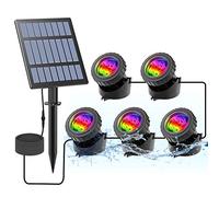 CORESLUX Iluminación solar para estanque, foco solar RGB, foco sumergible para exterior, luces sumergibles ajustables, cambio de color RGB, IP68, resistente al agua (RGB5) (RGB 5 Luz)