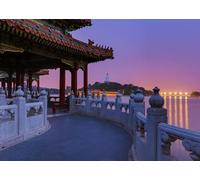 CORFOTO 1.5x1.2m Parque Beihai Paisaje al Atardecer Fondo Pabellón Chino Corredor Lago Nocturno Paisaje Fotografía Fondo China Ravel y Arquitectura Fondos Decoración del hogar Prop