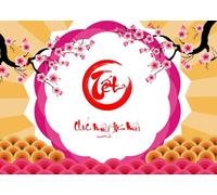 CORFOTO 1.5x1.2m Un telón de Fondo para un Feliz Año Nuevo Vietnamita 2026, con Elementos como Flores de Cerezo y farolillos, Ideal para fotografiar Fiestas del Año Nuevo Lunar