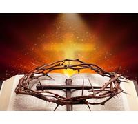 CORFOTO 1.5x1m Fondo de la Historia de la Biblia Corona de Espinas Clavos Cristo Niño Jesús Natividad Libro Fotografía Fondo Primera Comunión Bautismo Iglesia Decoración del Evento