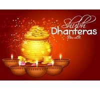 CORFOTO 1.5x1m Fondo Shubh Dhanteras para Festival Indio, Olla Dorada, Moneda, lámpara de Diwali, decoración para Fiestas, Pancarta de Fiesta de Cultura del Sur de Asia