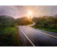 CORFOTO 1.8x1.2m Fondo fotográfico de la Carretera al Cielo, Camino a Cristo y la Cruz, Bosque, Carretera, Eventos religiosos, Iglesia, Fiesta de Pascua, Decoración fotográfica