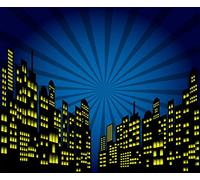 CORFOTO 10x8ft Fondo de Dibujos Animados de súper Ciudad para Suministros de Fiesta temática de súper Ciudad, Fondo de Ciudad, Cartel de cumpleaños, telón de Fondo Urbano con Vista Nocturna