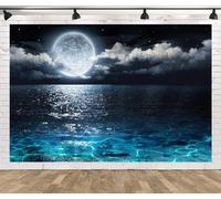 CORFOTO 12x8ft Fondo de fotografía de mar y Luna de Noche de Estrellas, Fondo de fotografía de océano Azul, Fondo de Nebulosa, Luna Llena sobre el mar, fotomatón de cumpleaños, Boda