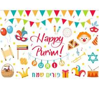 CORFOTO 2.1x1.5m Fondo de Purim con Elementos de Carnaval, Fondo fotográfico, decoración para Fiesta judía de Purim, Fondos de fotografía, Suministros para fotomatón