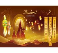 CORFOTO 2.7x1.8m Fondo de Tela para el Festival Loy Krathong de Tailandia, linternas flotantes con diseño de Templo tailandés, Tema Cultural Tradicional, fotomatón