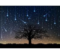 CORFOTO 2.7x1.8m Fondo de Tela para Fiesta con Cielo Estrellado, Silueta de árbol de meteorito, Eventos de Acampada al Aire Libre, Fiestas de astronomía y Ciencia, Retrato