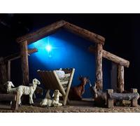 CORFOTO 2.7x1.8m Tela belén Madera ovejas Buey Burro luz Estrella Brillante Fondo Escena Navidad Religiosa Fondo fotográfico Retrato