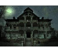 CORFOTO 20x10ft Fondo de Casa Encantada Fondo de Fotografía de Castillo Horrible de Halloween Castillo Encantado Luna Verde Fondo de Noche de Miedo Decoración de Fiesta de Halloween