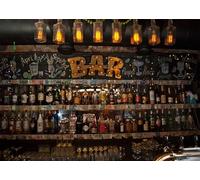 CORFOTO 3.5x2.5m Fondo de Tela para Bar clandestino Vintage, Letrero de neón rústico con Pizarra y diseño de Botellas de Licor, Fondo Retro Urbano para Fiestas, Eventos y fotomatones.