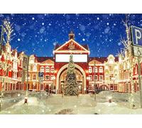 CORFOTO 3.5x2.5m Russie, Saint-Pétersbourg, décor de Noël Nocturne Rue enneigée, Maison, sapin de Noël illuminé, Accessoires de décoration pour Photos et fêtes
