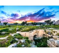 CORFOTO 3.5x2.5m Tela de Fondo con Puesta de Sol en Las colinas de Jerusalén, ruinas de Piedra Antiguas, olivos y Cielo Colorido, Fondo para cabinas de Fotos con temática de Tierra Santa