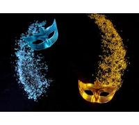 CORFOTO 3.5x3m Fondo de máscara de Carnaval para Fiesta judía de Purim Mardi Gras Máscara de Mascarada Azul y Dorada Fondo de fotografía Decoraciones para Fiestas de Festivales Sesión de Fotos