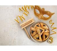 CORFOTO 3.5x3m Fondo de Purim para la festividad judía, Galletas Hamantaschen, máscara Dorada, telón de Fondo para fotografía, Decoraciones para Fiesta judía de Purim, Pancarta