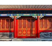 CORFOTO 3.5x3m Fondo del Palacio de China, Mansión del Príncipe Hung, Puertas Rojas Tradicionales Chinas, Banner de Decoración para Fiesta de Feliz Año Nuevo