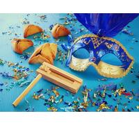 CORFOTO 3.5x3m Máscara Azul Fiesta judía Purim Fondo Tradición Orejas Galletas Máscara de Carnaval Fotografía Telón de Fondo Máscara de Mascarada Decoración de Fiesta Sesión de Fotos