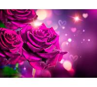 CORFOTO 3.5x3m Rosas Magenta Románticas Telón de Fondo Tela Brillantina Corazones Bokeh Patrón Tema de San Valentín Decoración de Fondo para Boda Fiesta Fotomatón Prop