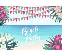 CORFOTO 3x2m Fondo de Fiesta en la Playa, Fondo de Costa Tropical, Hojas de Palmera Frangipani, banderines, decoración de Verano, Accesorios para fotomatón de Eventos al Aire Libre