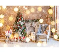 CORFOTO 4.5x2.5m Fonds d'intérieur pour Noël, fonds photographiques classiques pour Noël et le Nouvel An Dans un Salon, fonds photographiques pour sapin de Noël et cheminée
