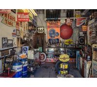 CORFOTO 4.5x3m Tela de Fondo para Taller de reparación de automóviles Vintage, letreros de gasolinera Retro, patrón de Piezas de neumáticos, Tema de la Ruta 66 de los años 50