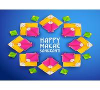 CORFOTO 5.2x3m Feliz Makar Sankranti Fondo Azul Degradado Colorido Geométrico Cometa Decoración Sankranti Suministros Festivos Tema Cometa Photo Booth Banner