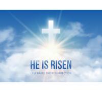 CORFOTO 5.2x3m Fondo de Él ha Resucitado, Pancarta de Resurrección de Pascua, Fondo de Nube Cruzada, decoración de celebración de Pascua para Iglesia, Cabina de Fotos con temática de fe