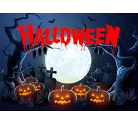 CORFOTO 5.2x3m Fondo de Halloween, Fondo de Noche Espeluznante, Linterna de Calabaza, murciélago, decoración de lápida, Suministros para Fiesta de Halloween, Tema de Terror, Evento, fotomatón