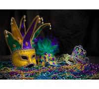 CORFOTO 5.2x3m Fondo de máscara de Purim Feliz Decoraciones de Fiesta de Carnaval judío Fiesta de máscaras de Mascarada Fondo de celebración de Purim Fotomatón de Retrato Festivo