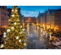 CORFOTO 5.2x3m Paysage de Rue de la vieille Ville de Pologne,décor de sapin de Noël illuminé,arrière-Plan photographique d'hiver enneigé,Nuit de Voyage européenne,Portrait,décoration intérieure
