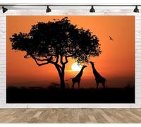 CORFOTO 5x3ft Fondo de Jirafas sudafricanas Atardecer en África Fondo de fotografía Paisaje Africano Jirafas bajo un árbol Parque Nacional Salvaje Paisaje Foto telón de Fondo