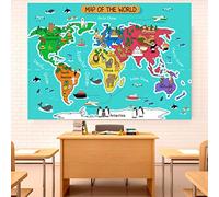 CORFOTO 5x3ft Fondo de Mapa del Mundo de Dibujos Animados, continentes de Dibujos Animados, Animales, Mapa emblemático, Fondos educativos para niños, sesión de Fotos de Retrato