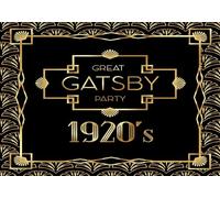 CORFOTO 5x3ft Fondo de Tela Gatsby para fotografía, Fondo para decoración de Fiesta de cumpleaños, patrón Dorado Negro, Retro, Rugido de los años 20, celebración navideña, Cartel de graduación