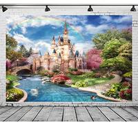 CORFOTO 7x5ft Castillo Jardín Princesa Castillo Fondo Cuento de Hadas Bosque Rainbow Garden Swan Girl Fiesta de Cumpleaños