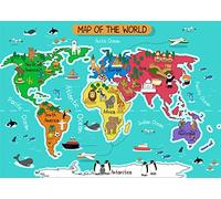 CORFOTO 7x5ft Fondo de Mapa del Mundo de Dibujos Animados, continentes de Dibujos Animados, Animales, Mapa emblemático, Fondos educativos para niños, sesión de Fotos de Retrato