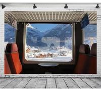 CORFOTO 7x5ft Tela Tren de Invierno Ventana Fotografía Telón de Fondo Tren Nieve Montaña Fuera de la Ventana Fondo Tren de Invierno Decoraciones de Fiesta Temáticas Foto de Fiesta de Navidad