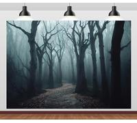 CORFOTO Fondo Bosque Neblina Embrujado 2.7x1.8m Tela Escena Espeluznante Sendero Oscuro Árboles Aterradores Bosque Neblina Cumpleaños Halloween Cabina Foto Bruja Accesorios Estudio