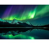 CORFOTO Tela 1.5x1.2m Fondo de Reflejo Montano de Aurora Boreal Aurora Verde y Morada sobre Picos nevados y Lago Tranquilo Fondo fotográfico para Fiesta temática Naturaleza mágica