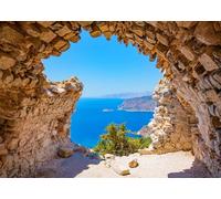CORFOTO Tela 1,5x1m (5x3FT) Fondo Arco de Roca Vista al Mar Costa Mediterránea para Viaje Boda Fiesta de Verano Adultos