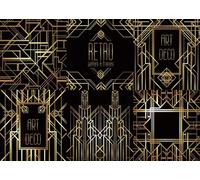 CORFOTO Tela 1.5x1m Fondo Collage de Patrones Art Deco Marcos Geométricos Dorados Texto Retro Fondo Fotográfico para Decoración de Evento Fiesta Tema Vintage Accesorios de Foto