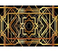 CORFOTO Tela 1.8x1.2m Fondo Art Deco Patrón Geométrico Dorado Fondo Negro Estilo Vintage Años 20 Gatsby Fondo Fotográfico para Fiesta de Boda Aniversario Accesorios de Foto