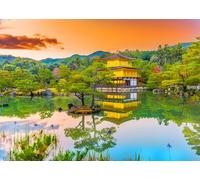 CORFOTO Tela 1.8x1.2m Pabellón Dorado Kinkaku-ji Fondo Templo Dorado de Kioto con Reflejo en el Lago al Atardecer Fondo Fotográfico para Fiesta Temática Viaje Japón Accesorios de Foto