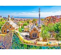 CORFOTO Tela 2.1x1.5m Fondo Parque Güell Barcelona Mosaico de Gaudí Fondo Fotográfico para Decoraciones de Fiesta de Tema Viaje Utilería de Sesiones de Foto Españolas