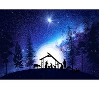 CORFOTO Tela 2.1x1.5m Silueta Belén Fondo Cielo Estrellado con Estrella de Belén Establo Sagrada Familia Fondo Fotográfico para Navidad Religiosa Fiesta Accesorios de Foto