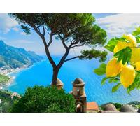 CORFOTO Tela 3.5x3m Fondo Costa Amalfitana Limones Vista Costera Italiana Fondo Fotográfico para Decoraciones de Fiesta de Tema Viaje Utilería de Sesiones de Foto Mediterráneas