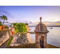 CORFOTO Tela 3.5x3m Fortaleza Old San Juan Fondo Fortaleza Colonial Española Histórica con Vista al Mar Caribe al Atardecer Fondo Fotográfico para Fiesta Temática Viaje Puerto Rico