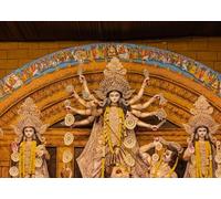 CORFOTO Tela 4.5x3m Fondo Festival Durga Puja Estatuas de Diosas Hindúes Fondo Fotográfico para Decoraciones de Fiesta de Tema Religioso Utilería de Sesiones de Foto Culturales