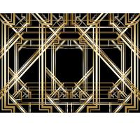 CORFOTO Tela 4.5x3m Fondo Patrón Geométrico Art Deco Líneas Metálicas Doradas Fondo Negro Fondo Fotográfico para Fiesta Años 20 Locos Evento Empresarial Accesorios de Sesión de Fotos