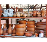 CORFOTO Tela 4.5x3m Fondo Taller de Cerámica de Arcilla Hecha a Mano Jarrones de Barro con Cuencos de Terracota y Cerámicas Artesanales Tradicionales para Fotografía de Estudio de Arte